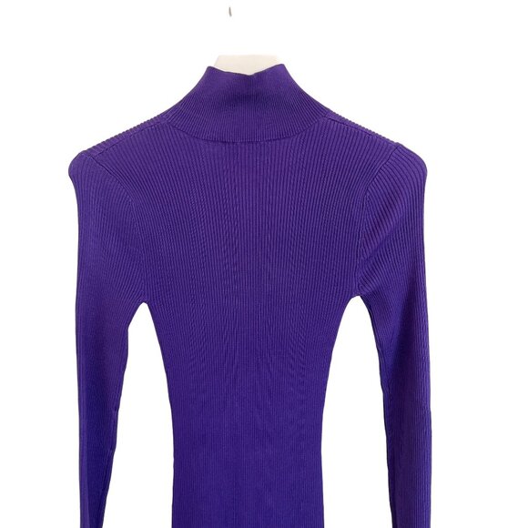 Zara Purple Ribbed Knit Mock Neck Dress With Tiered Ruffle Hem - Picture 4 of 6